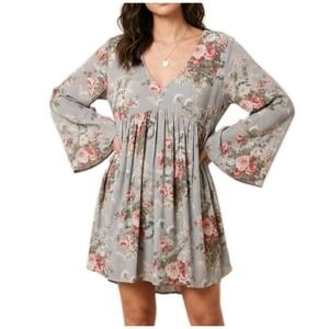 Denim & Supply Ralph Lauren Babydoll Mini Dress L Green Floral Pockets Prairie